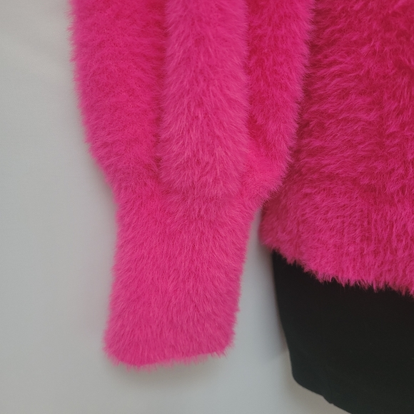 Chicos Eyelash Sweater Hot Pink Soft fuzzy Long Sleeve Mock Neck Size 1 Med - Picture 5 of 13